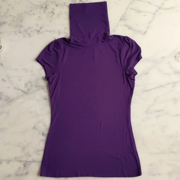 NWOT. The Limited Rayon and Spandex Purple Short Sleeve Turtleneck Top. - Picture 3 of 4